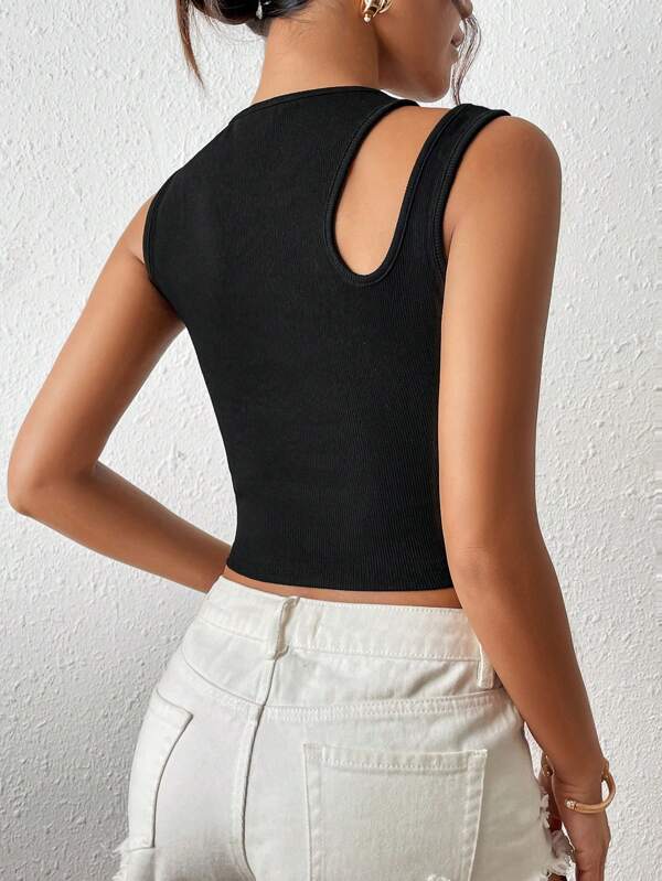 WESTTEEN WOMEN'S SLEEVELESS RIBBED CROP TANK TOP SLIM FIT CUT OUT