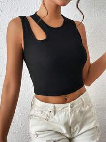 WESTTEEN WOMEN'S SLEEVELESS RIBBED CROP TANK TOP SLIM FIT CUT OUT