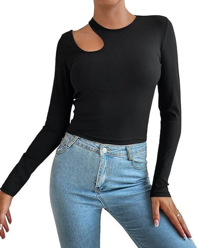WESTTEEN SOLID RIB CUT OUT NECK TEE TOP