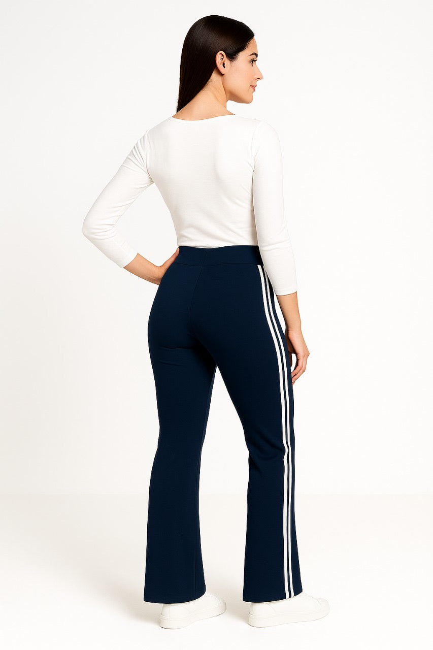 WESTTEEN SIDE STRIPE FLARE LEG TROUSERS NAVY