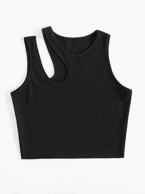 WESTTEEN WOMEN'S SLEEVELESS RIBBED CROP TANK TOP SLIM FIT CUT OUT