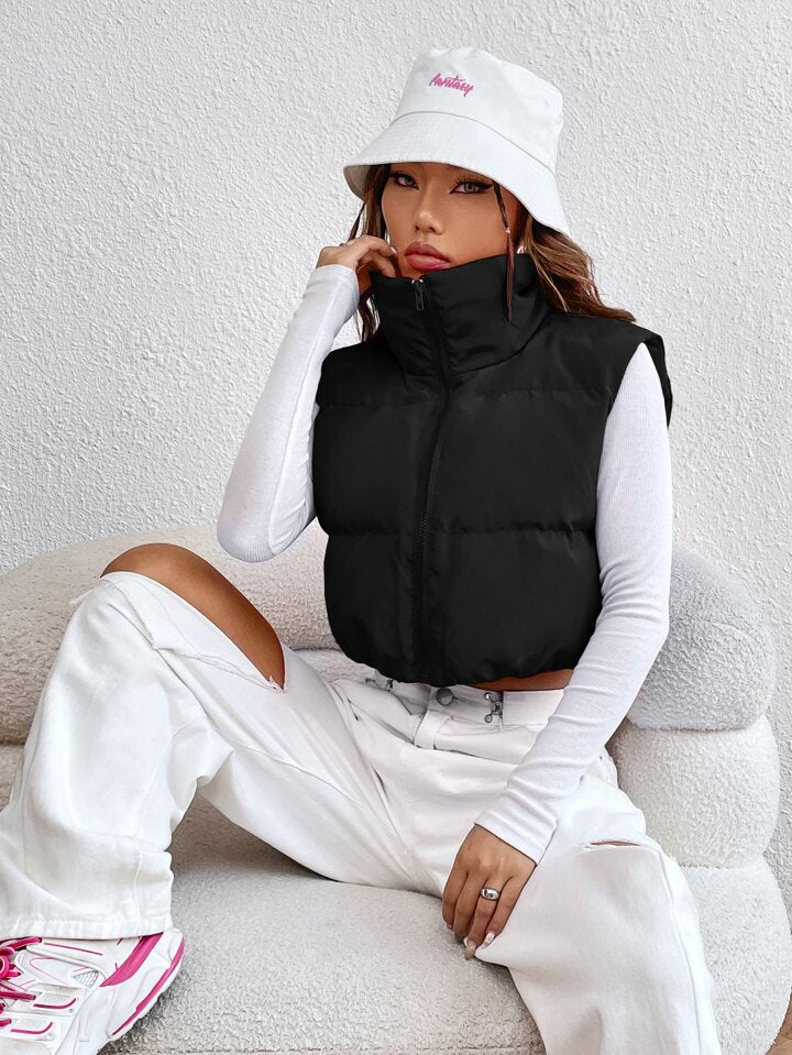 WESTTEEN CROPPED ZIP UP PUFFER GILET JACKET